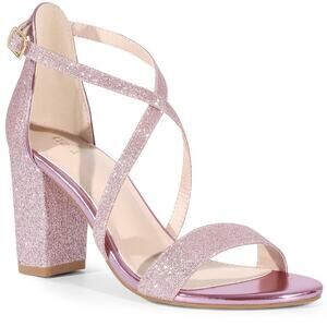 Allegra K Glitter Open Toe Crisscross Strap Block Heel Sandals Size 7